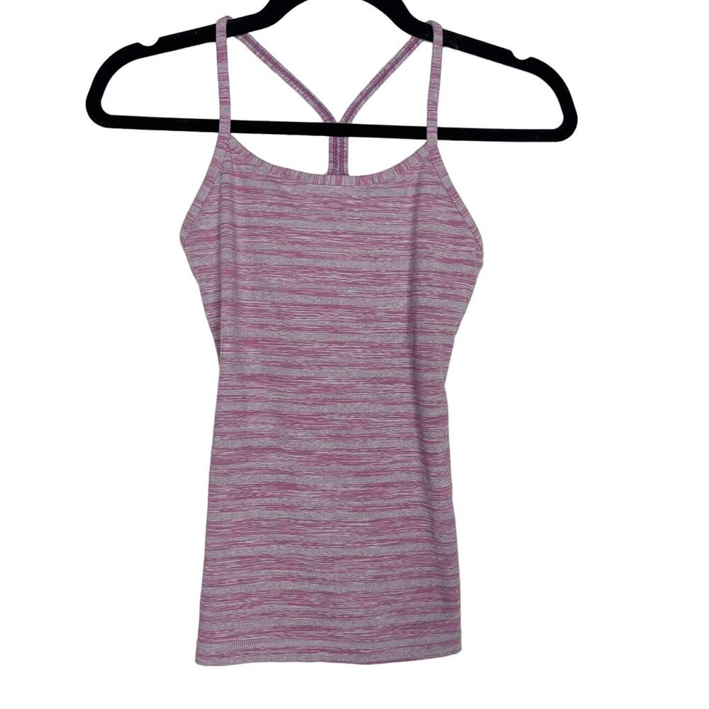 Lululemon Womens 2 Purple Mauve Power Y Tank Luon Built In Bra Stripes Galore